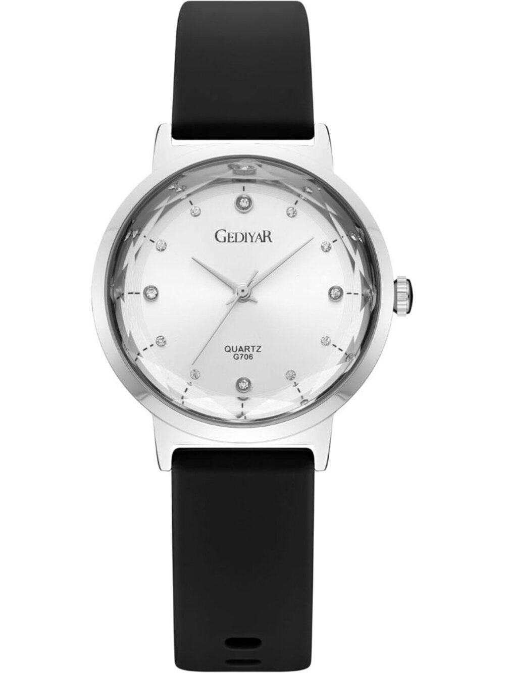 Women's Black Silver Analog Silicone Band Crystal Dial Waterproof Wrist Watch